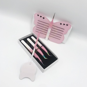 Revêtement en poudre ombré Cils en acier inoxydable Pointe arc-en-ciel Miroir Papillon rose Tuile de cils Motif diamant durable - Product Image 5