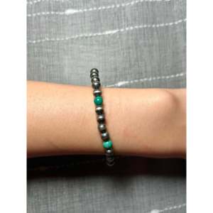 Navajo-Made Kingman Turquoise & Sterling Silver Beaded <b>Bracelet</b> <b>Ball</b> Shape Stretchy Design for Gift - Product Image 2