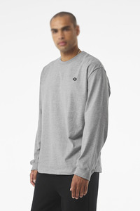 T-shirt unisexe en jersey de coton gris chiné, coupe décontractée, col rond, manches longues, prêt à l'impression, fabrication OEM en gros - Product Image 3