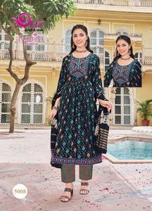 Haute qualité femmes moutarde Naira imprimé rayonne Kurta pantalon Dupatta ensemble Design Unique pour la mode indienne et pakistanaise - Product Image 2
