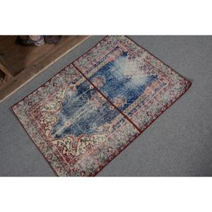 Alfombra Turca de 2.4x3.2 pies, Alfombra Azul con Estampado Animal, de Lana - Product Image 5