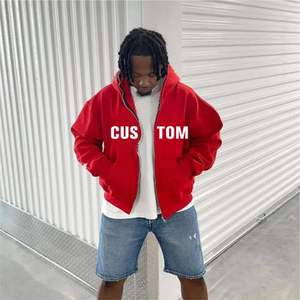 Sudadera con capucha con estampado personalizado bordado Sun Faded Heavyweight 100% algodón de gran tamaño Boxy Cropped Acid Wash Vintage Distressed Zipper - Product Image 3