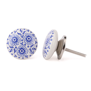 SHUBHAM Poignée d'armoire en céramique blanche de qualité supérieure avec imprimé floral bleu pour cuisine moderne chambre salle de bain et meubles d'hôtel - Product Image 2