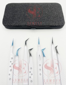 Pinzas de Precisión para Extensión de Pestañas de Acero Inoxidable, Antiestáticas, Duraderas, con Agarre Extra, Personalizables, Puntas Blancas, Azules y Negras, 10 mm - Product Image 5