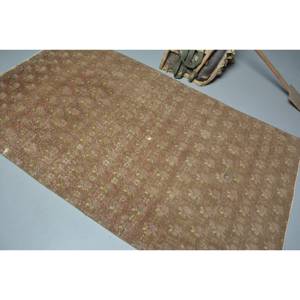 Alfombra de lana turca Beige Vintage de 4,5x7,8 pies, hecha a mano, clásica, de área grande, de látex rectangular abstracto para uso en el pasillo - Product Image 4