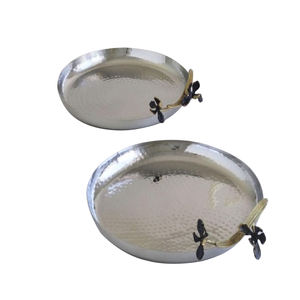 Set Of Two Metal Serving Tray With Hammered Nickle Plated Finishing Dinnerware Food Serving Dish Hotel Restaurants Catering - Product Image 1