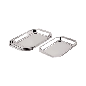 Bandeja Rectangular de Acero Inoxidable con Asas (Juego de Bandejas Múltiples) Bandeja Victoria Diseño Clásico Acabado Espejo - Product Image 1