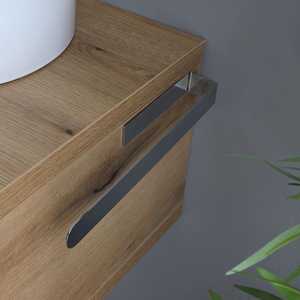 Mobile Bagno Sospeso Minimalista in Rovere Naturale da 80 cm con Lavabo Kos Integrato - Product Image 4