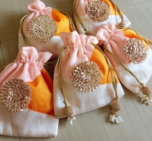 Gota Floral Potli Bag Holi Diwali Party Favor Wedding Haldi Mehndi Bridesmaid Return Gift Idea Drawstring Bags Jewellery Pouch - Product Image 2