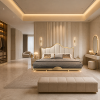 Solution de mobilier de chambre d'hôtel de luxe sur mesure : Lit flottant, armoire, matelas, table de chevet, coiffeuse, panneau mural en bois
