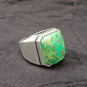 925 Sterling Silver Men's Fine <b>Ring</b> Bezel Setting Natural Green Turquoise Gemstone IGI Certified Bohemian Style Father's Day - Product Image 3
