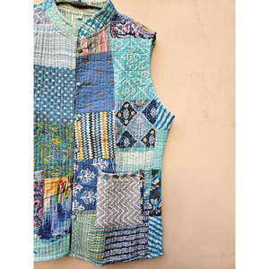 Chaqueta de algodón sin mangas Vintage hecha a mano para mujer, cómoda chaqueta acolchada de retazos de lino con estampado de otoño e invierno, prendas de vestir acogedoras con botones - Product Image 3