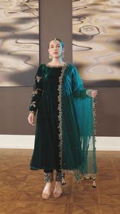 HERMOSO VESTIDO ANARKALI DE TERCIOPELO DE TRABAJO BORDADO INDIO/PAKISTANI CON ESTILO DUPATTA para ropa de fiesta/boda = 2024 - Product Image 2