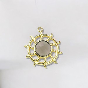 Colgante redondo de moda con abalorio chapado en oro de piedras preciosas de cuarzo ahumado-Joyería de dijes de plata 925-Pieza de joyería al por mayor - Product Image 1