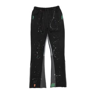 Pantalones de chándal apilados Casual Straight Jogger Track Graffiti Paint Splatter Pantalones Patchwork Cintura media Transpirable Antiarrugas - Product Image 1