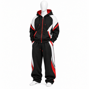 Conjunto Deportivo de Dos Piezas con Capucha y Estampado, Unisex, Estilo Urbano, Cierre Completo, Corte Holgado, Negro y Amarillo, Poliéster, Ropa de Otoño - Product Image 1