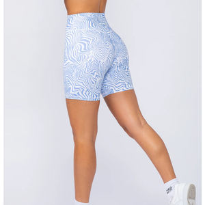 กางเกงขาสั้นเล่นโยคะของผู้หญิงมีโครงเป็นศูนย์ระบายอากาศได้ดีสีคอนทราสต์สีขาวและสีฟ้า2025จากปากีสถาน - Product Image 4