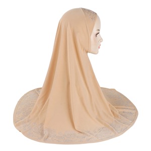 Cartoon Patterned Islam Headscarf with Stones Full Cover Bonnet Turban Caps Medium Length Hijab <b>Shawl</b> <b>Wrap</b> Pray Single Piece - Product Image 3