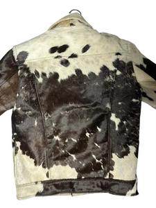 Hair on Leather Biker Jacket Mens Animal Print Cowhide Hecho a mano Hair on Cowhide Skin Chaqueta de cuero para hombres - Product Image 4
