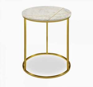 Mesa auxiliar redonda pequeña y moderna de mármol, muebles populares para el hogar con marco dorado de acero inoxidable para sala de estar, mesa de centro redonda - Product Image 3