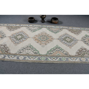 พรมขนสัตว์ตุรกีขนาด47x124ฟุตสไตล์วินเทจสีขาวเทาพื้นที่ขนาดใหญ่ถักทอแบบเรียบสำหรับตกแต่งห้องนั่งเล่นน้ำยาง - Product Image 3