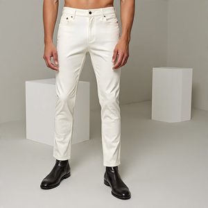 Vente en gros Streetwear Pantalon en cuir empilé à la mode 2025 Pantalon en cuir de mouton décontracté coupe-vent pour hommes de haute qualité - Product Image 5