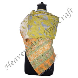 SC1017 Vintage Kantha Work Cotton Handmade <b>Scarf</b> Trendy Design Girls Allover Hand Stitched Plain Style <b>Long</b> Length - Product Image 6
