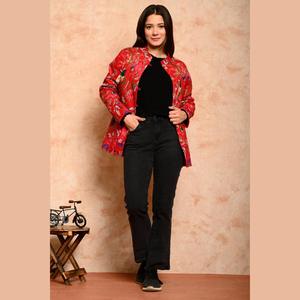 Veste matelassée réversible en coton à imprimé floral pour femme, style universitaire, manteau court en cuir personnalisé pour l'automne - SHKL1012 - Product Image 4
