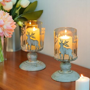 Navidad ciervo Metal Pedestal Tealight Stand votivo portavelas con vidrio huracán Pascua hogar MESA CENTRO DE MESA Decoración - Product Image 3