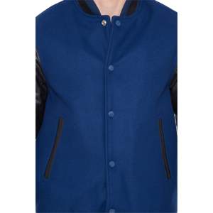 Veste en laine 100% cachemire et manches en cuir de vache véritable marine foncé et noir - Product Image 6