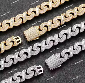 Collier chaîne Cuben en argent, luxe, serti de diamants en moissanite, chaîne de déclaration étincelante, fermoir boîte, style hip-hop - Product Image 3