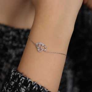 925 Sterling <b>Silver</b> Fine Charm Bracelet Two Heart Design Chain with <b>Pen</b> White Color - Product Image 1