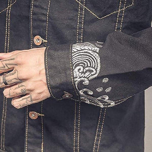 Veste d'hiver coupe ajustée pour hommes Jeans brodés au design personnalisé Techniques uniques de broderie délavé avec logo OEM - Product Image 6