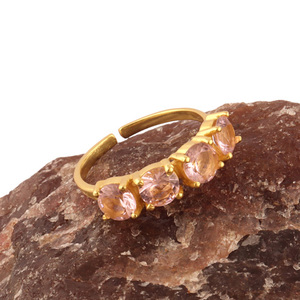 Pequeño anillo de apilamiento de piedras preciosas multihidro, anillo ajustable de cuarzo rosa de forma redonda pequeña, chapado en oro de 18 quilates para mujeres, anillos de fiesta - Product Image 5