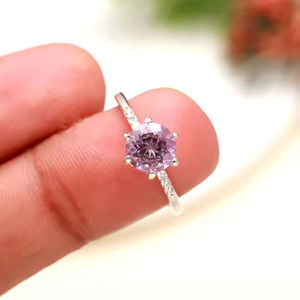 Banda minimalista de Plata de Ley 925, anillo de boda clásico con piedras preciosas, piedra amatista, compromiso, fiesta, aniversario, anillos finos - Product Image 3