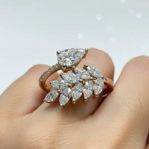 Luxury Pear Cut Moissanite Diamond Engagement <b>Ring</b> <b>Set</b> 14K Rose <b>Gold</b> Marquise Leaf Wedding Band Bridal <b>Ring</b> <b>Set</b> for Women - Product Image 2