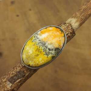 Handmade 925 Sterling Silver Ring Oval Bumble <b>Bee</b> Jasper Gemstone Custom Fine Design Patterns Diamond Setting for Wedding Party - Product Image 2