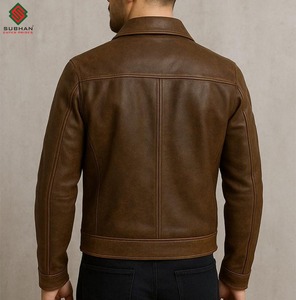 Chaqueta Bomber de Cuero Sintético Hecha a Mano para Hombre, Marrón y Negro, Forro Acolchado de Cuero Vacuno de Grano Completo, Tallas Personalizadas XS-6XL, Informal de Invierno - Product Image 2