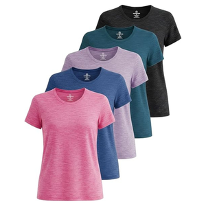 Lot de 5 t-shirts d'entraînement pour femmes, hauts athlétiques à manches courtes, chemises de sport Fitness Yoga Gym, grandes tailles disponibles - Product Image 1