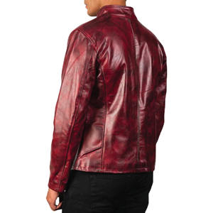 Chaqueta de cuero Borgoña desgastada para hombre, prendas de vestir exteriores de estilo motorista Vintage de piel de vaca Real para moda informal e Invierno - Product Image 5