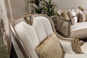 Fauteuil royal antique à dossier haut, fauteuil d'appoint en bois massif sculpté à la main avec feuille d'or, avec tissu texturé en marbre capitonné de qualité supérieure - Product Image 4