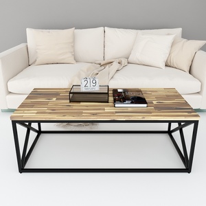 Industrial Design Sofa <b>Table</b> Acacia Wood Top with Powder-Coated Iron Frame TT68151 - Product Image 2
