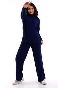 Conjunto de chándal de dos piezas de punto para mujer, conjunto de suéter y pantalón de gran tamaño de cuello alto liso de alta calidad, prendas de punto con textura suave - Product Image 2