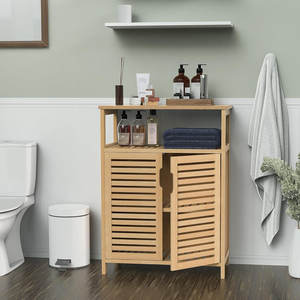 Gabinete de sala de estar de bambú independiente para almacenamiento de baño - Product Image 4
