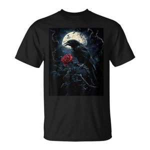 T-Shirt Gotica Spaventosa con Corvo Nero e Luna Rosa, Stile Gotico per Uomo e Donna, Accessorio Promozionale per Costume di Halloween - Product Image 1
