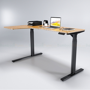 FlexiBamboo FB010 Electrically Adjustable 110x160cm Corner Table 3-Joint Design <b>Solid</b> Bamboo <b>Wood</b> Modern for Office Study Use - Product Image 2