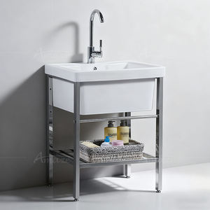 Tanque de Lavanderia Profundo para Área de Serviço, com Cuba de Cerâmica e Estrutura de Aço Inoxidável - Product Image 6