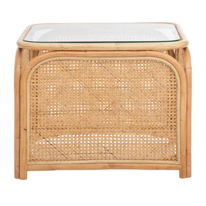 Mesa de consola moderna personalizada con posavasos de cristal y Marco de ratán tejido para decoración del hogar en sala de estar o comedor - Product Image 1