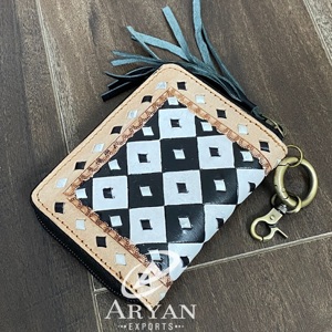 Monedero de Cuero con Diseño Personalizado, Hecho a Mano, con Bloqueo RFID, Estilo Vintage, con Cremallera y Llavero con Borla para Mujer - Product Image 1