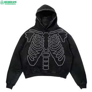 Sweat à capuche unisexe 100 % coton personnalisable, coupe classique, en molleton/éponge française respirant, avec strass, style streetwear - Product Image 6